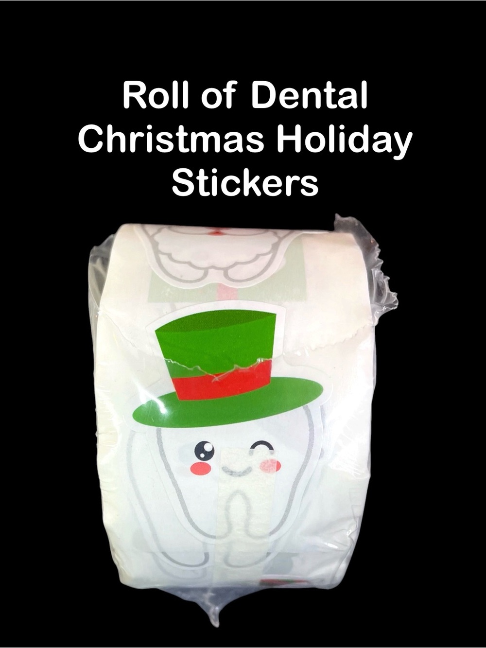 Teeth Dental Holiday Christmas Stickers One Roll 1.5x1.25 DDS DMD Patient NEW